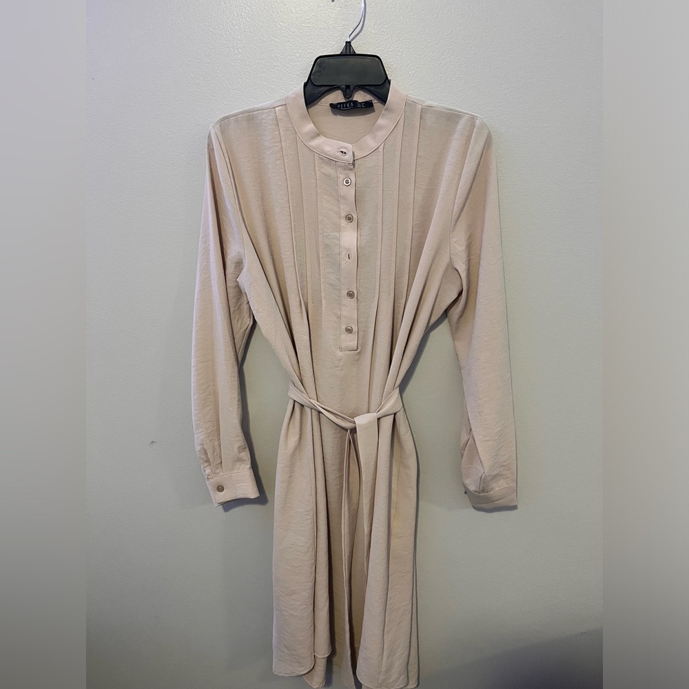 Ribbed detailed belt detailed aerobin tunic beige
